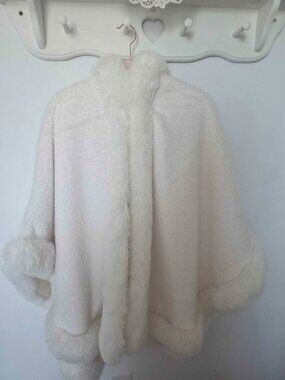 Faux Fur Shawl Jacket for winter, with hood, Winter Cape